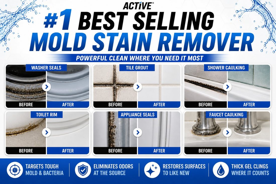 Before and after results: washer seals, tile grout, shower caulking, toilet rim, appliance seals, faucet caulking