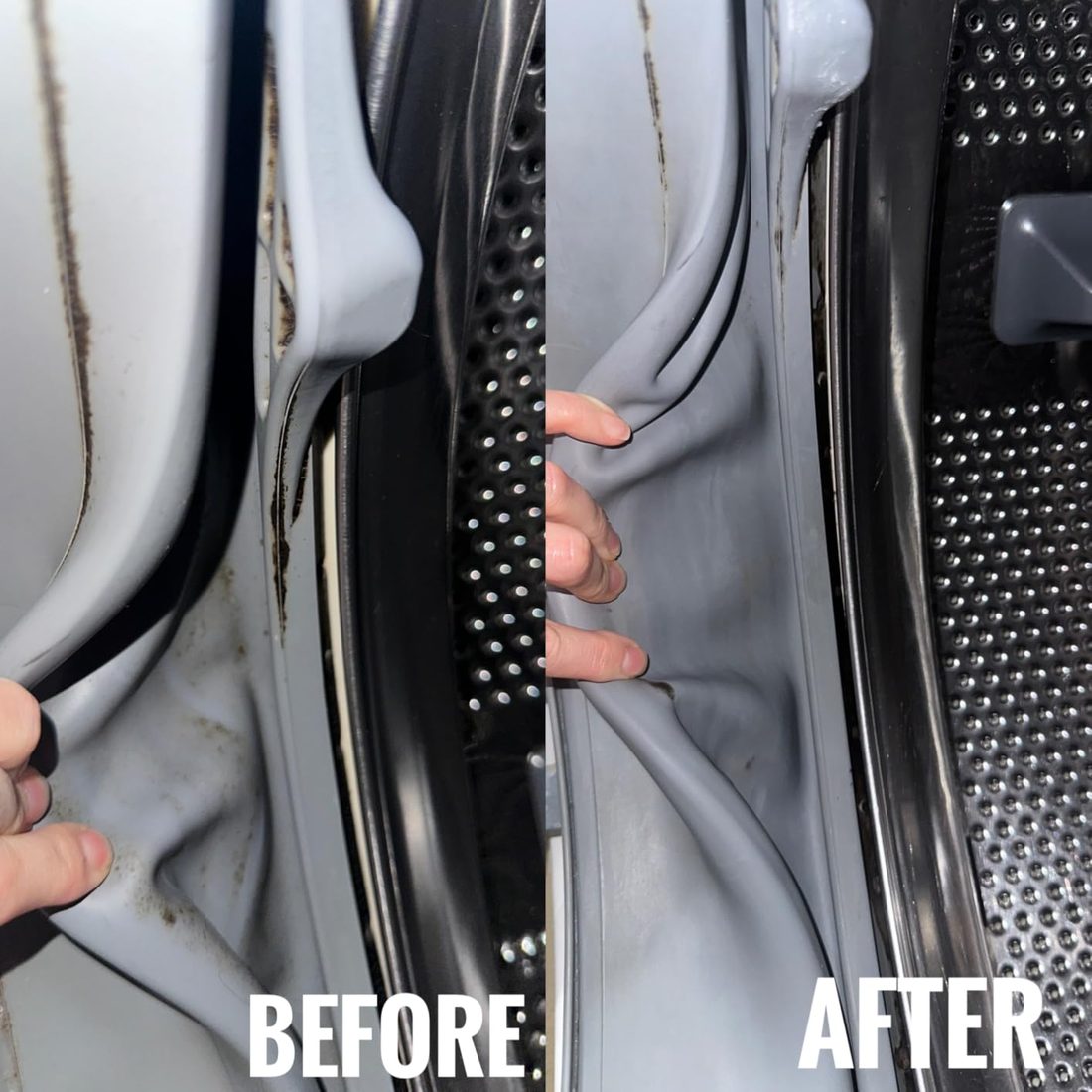The same washer gasket after applying ACTIVE Mold Stain Gel — clean rubber, no visible mold or grime